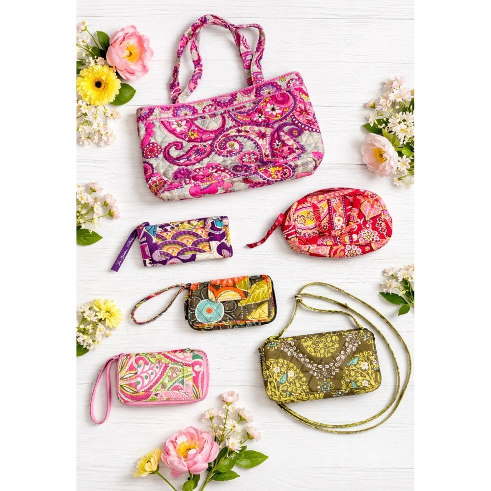 Vera Bradley Lot of 6 Quilted Cotton Tote Cosmetic Bag Wristlets Wallets Paisley